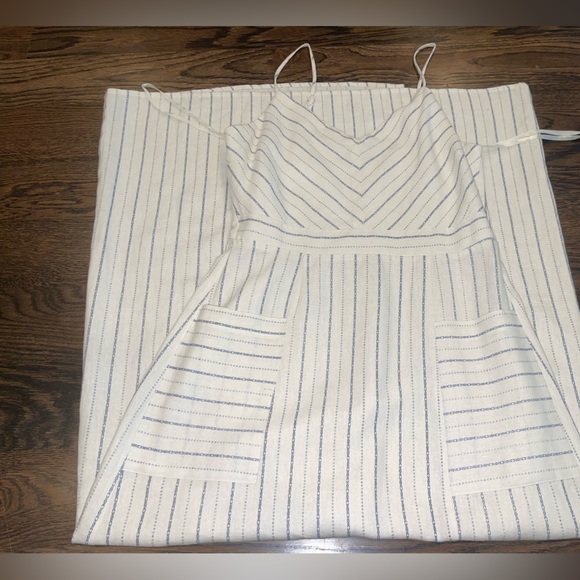 Monteau Blue & Off-White Striped Linen Blend Maxi Dress M - Picture 3 of 8